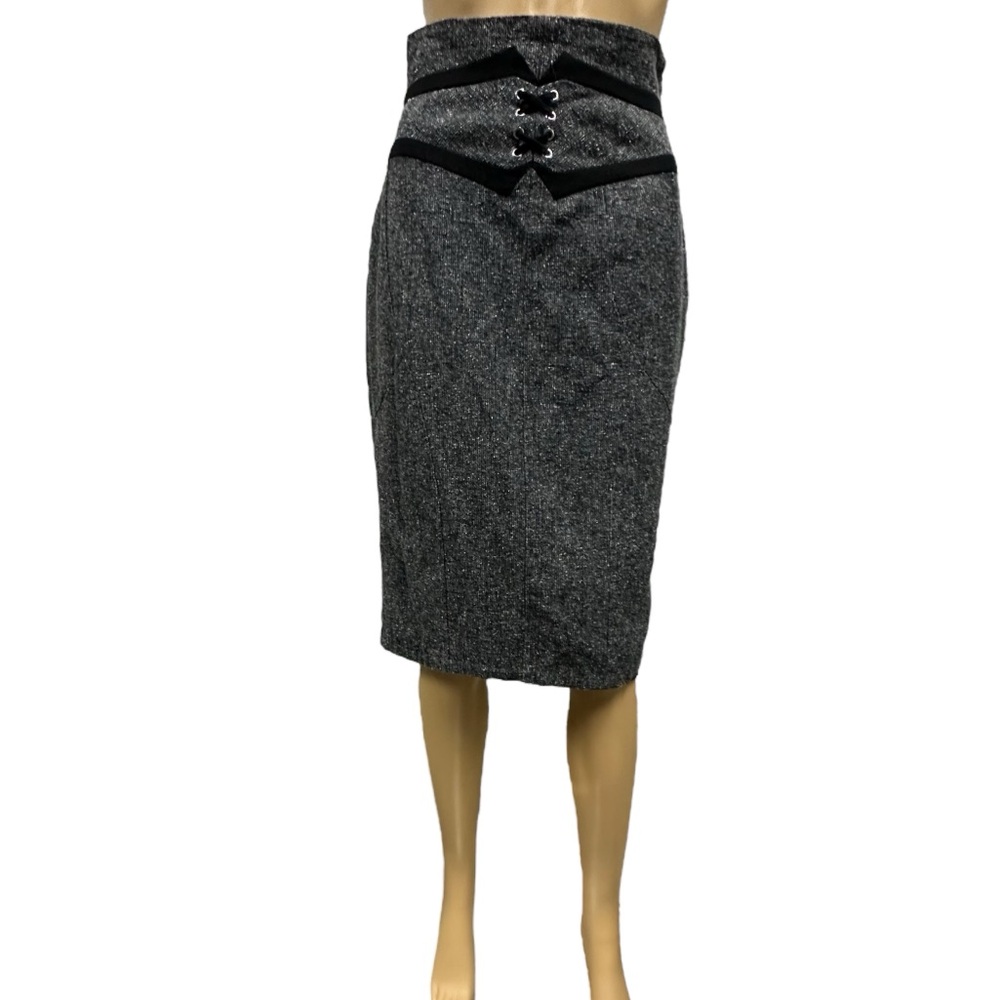 Worthington Tweed Corset Laced Front Flounce Lace Back Pencil Skirt 4 Petite